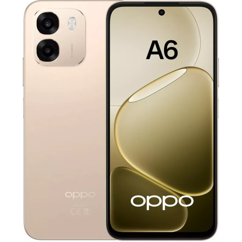 Смартфон Oppo A6 256Gb 8Gb шампань моноблок 3G 4G 2Sim 6.75" 720x1570 Android 15 50Mpix 802.11 a/b/g/n/ac NFC GPS GSM900/1800 Protect A-GPS microSDXC max2048Gb