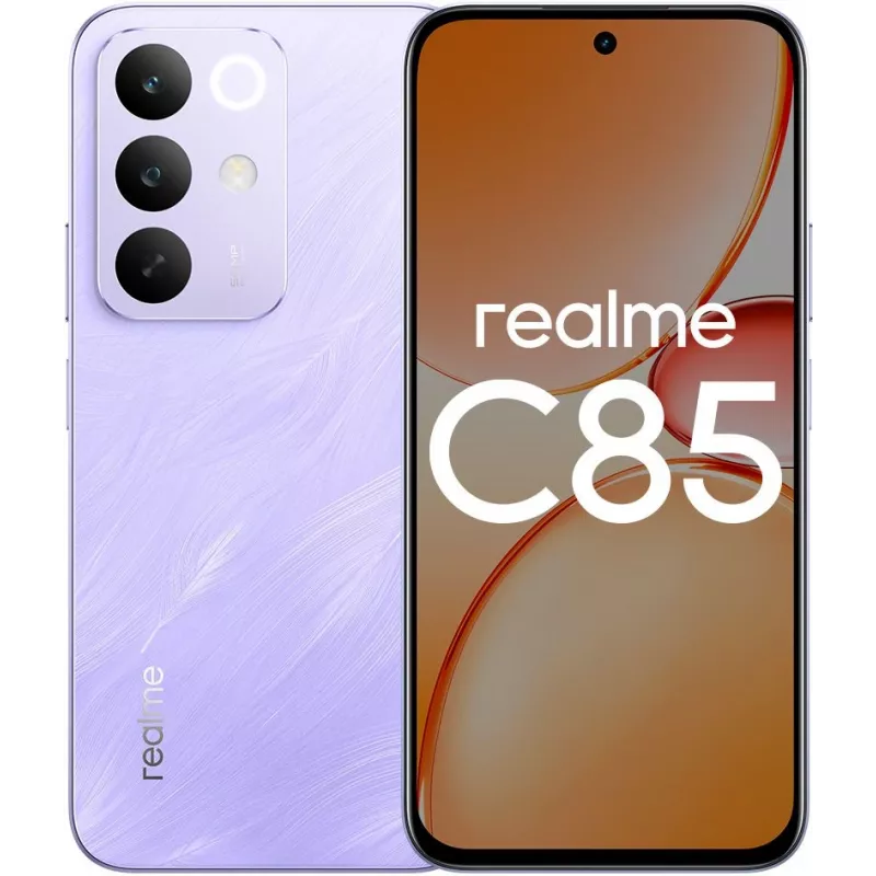Смартфон Realme RMX5566 C85 128Gb 6Gb фиолетовый моноблок 3G 4G 2Sim 6.8" 720x1570 Android 15 50Mpix 802.11 a/b/g/n/ac NFC GPS GSM900/1800 GSM1900 Protect microSD max2048Gb