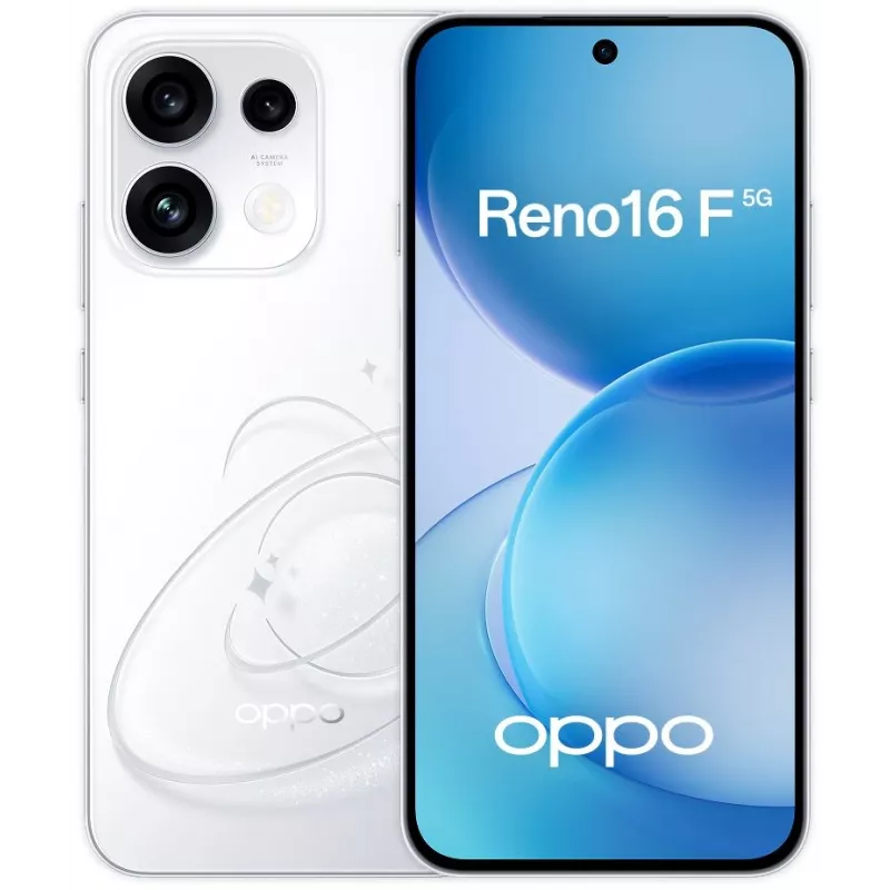 Смартфон Oppo CPH2859 Reno16 F 256Gb 8Gb белый моноблок 3G 4G 2Sim 6.57" 1080x2372 Android 16 50Mpix 802.11 a/b/g/n/ac/ax NFC GPS Protect microSD max2048Gb