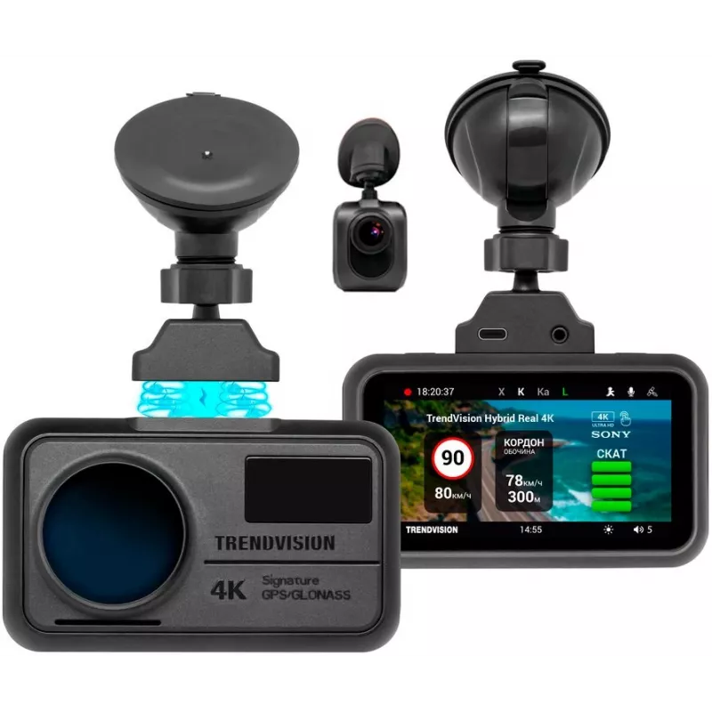 Видеорегистратор с радар-детектором TrendVision Hybrid Signature Real 4K 2CH черный 2160p 170гр. GPS NT96670
