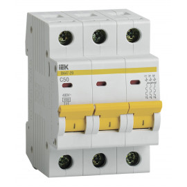Выключатель автоматический IEK MVA20-3-050-C ВА47-29 50A тип C 4.5kA 3П 400В 3мод белый (упак.:1шт)