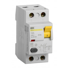 Выключатель дифф.тока УЗО IEK MDV10-2-016-030 ВД1-63 16A 30мА AC 2П 230В 2мод белый (упак.:1шт)