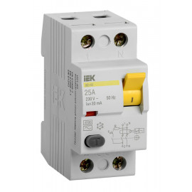 Выключатель дифф.тока УЗО IEK MDV10-2-025-030 ВД1-63 25A 30мА AC 2П 230В 2мод белый (упак.:1шт)
