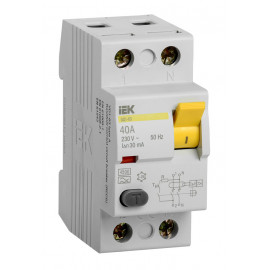Выключатель дифф.тока УЗО IEK MDV10-2-040-030 ВД1-63 40A 30мА AC 2П 230В 2мод белый (упак.:1шт)