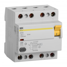 Выключатель дифф.тока УЗО IEK MDV10-4-025-030 ВД1-63 25A 30мА AC 4П 400В 4мод белый (упак.:1шт)