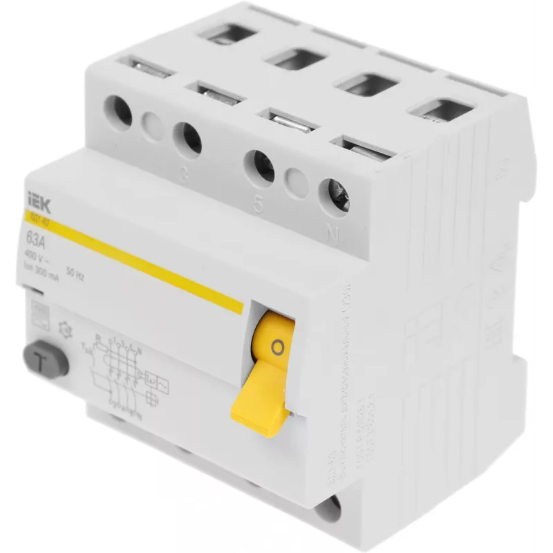 Выключатель дифф.тока УЗО IEK MDV10-4-063-300 ВД1-63 63A 300мА AC 4П 400В 4мод белый (упак.:1шт)
