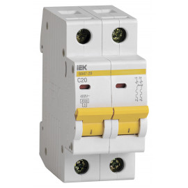 Выключатель автоматический IEK MVA20-2-020-C 20A тип C 4.5kA 2П 400В 2мод белый (упак.:1шт)