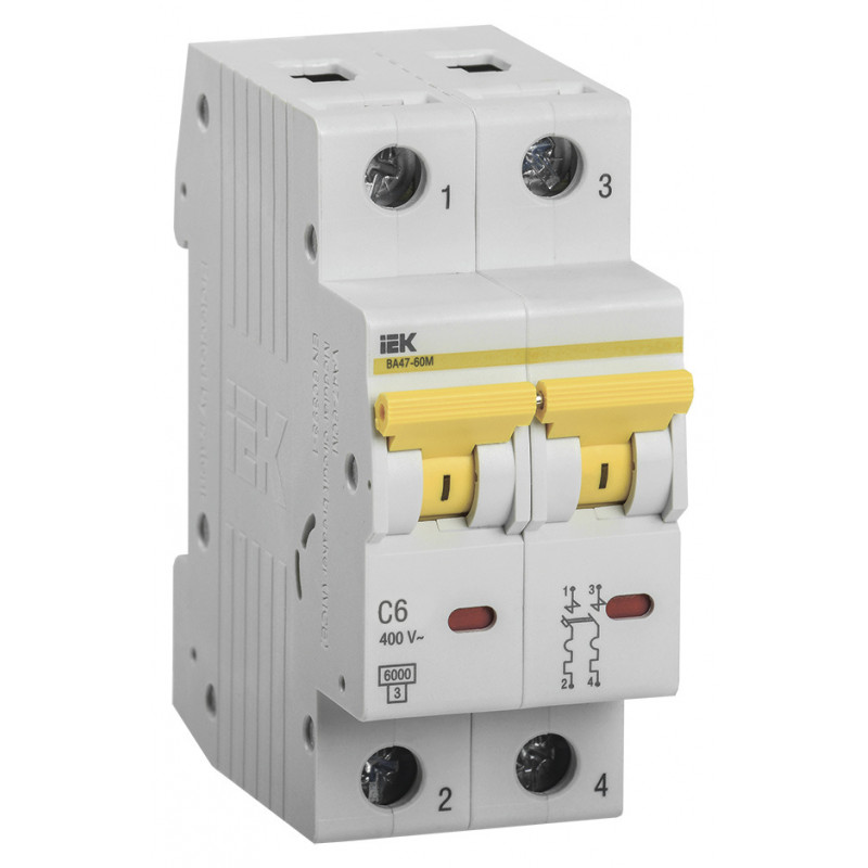 Выключатель автоматический IEK MVA31-2-006-C 6A тип C 6kA 2П 400В 2мод белый (упак.:1шт)