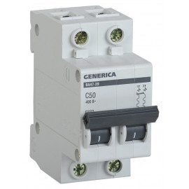 Выключатель автоматический IEK MVA25-2-050-C Generica 50A тип C 4.5kA 2П 400В 2мод серый (упак.:1шт)