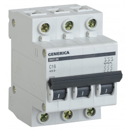 Выключатель автоматический IEK Generica MVA25-3-016-C ВА47-29 16A тип C 4.5kA 3П 400В 3мод серый (упак.:1шт)