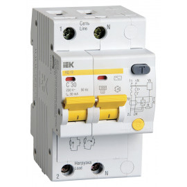 Выключатель автом. дифф. тока IEK АД12 MAD10-2-032-C-030 32A тип C 4.5kA 30мА AC 2П 230В 3мод белый (упак.:1шт)