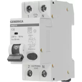 Выключатель автом. дифф. тока IEK MAD25-5-032-C-30 АВДТ 32 Generica 32A тип C 6kA 30мА AC 2П 230В 2мод серый (упак.:1шт)