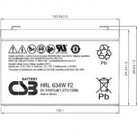 Батарея для ИБП CSB HRL634W F2 FR 6В 9Ач