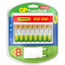 Аккумулятор + зарядное устройство GP PowerBank 270AAHC/CPBXL-2CR8 AA NiMH 2700mAh (8шт) блистер