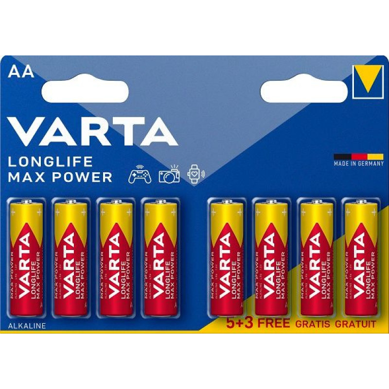 Батарея Varta LongLife Max Power Alkaline LR6 BL5+3 AA (8шт) блистер