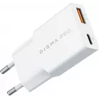Сетевое зар./устр. Digma Pro DPW2A 20W 3A (PD+QC) USB-C/USB-A универсальное белый (DPW2A2GX11WH)