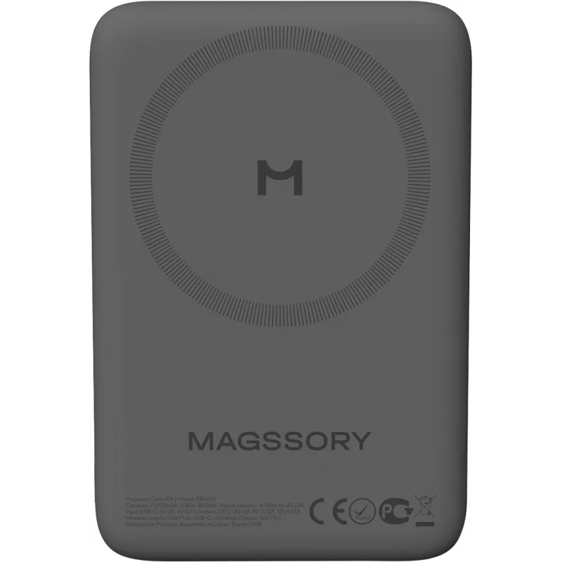 Мобильный аккумулятор Magssory PBN013m 10000mAh QC/PD 15W 3A USB-C беспров.зар. серый