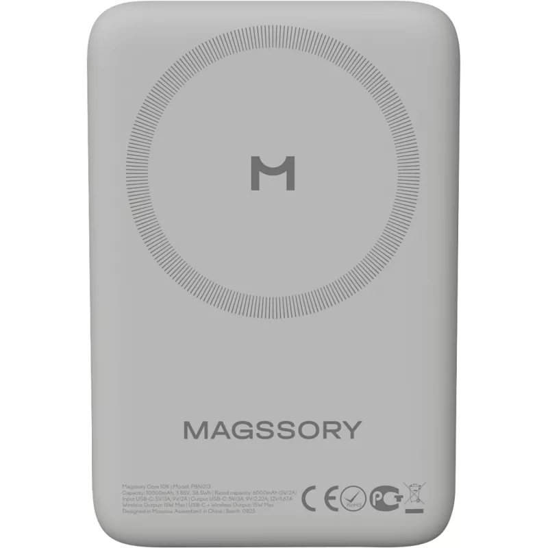 Мобильный аккумулятор Magssory PBN013t 10000mAh QC/PD 15W 3A USB-C беспров.зар. титановый