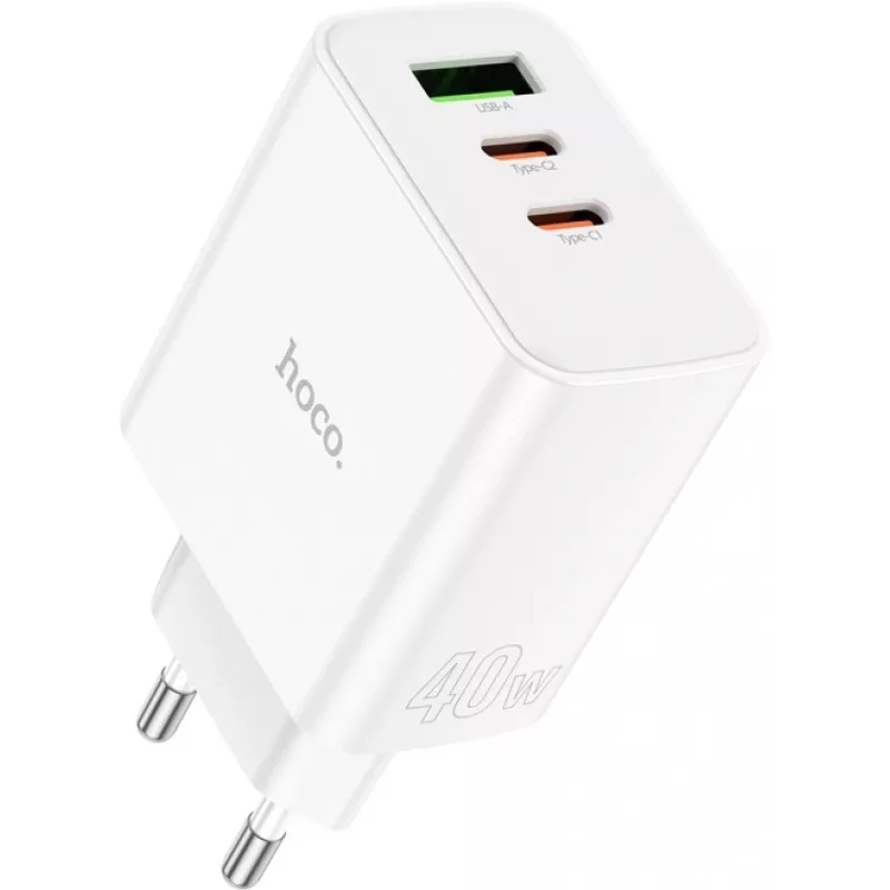 Сетевое зар./устр. Hoco C126A Pure power PD40W three-port(2C1A) charger(EU 40W 3A (PD+QC) универсальное белый