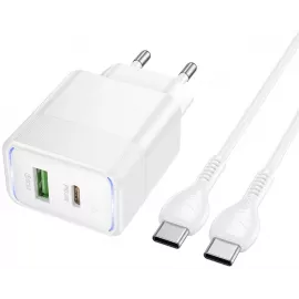 Сетевое зар./устр. Hoco CS112A Lounge PD30W+QC3.0 with cable 30W 3A (PD+QC) универсальное белый (80417)