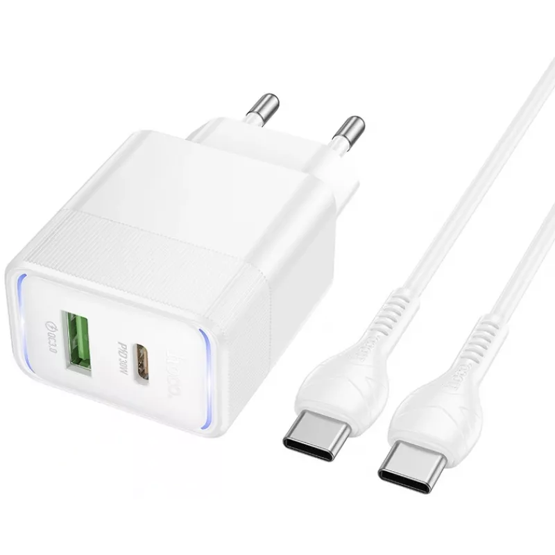 Сетевое зар./устр. Hoco CS112A Lounge PD30W+QC3.0 with cable 30W 3A (PD+QC) универсальное белый (80417)