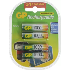 Аккумулятор GP 100AAAHC3/1 AAA NiMH 1000mAh (промо:3+1) (4шт)