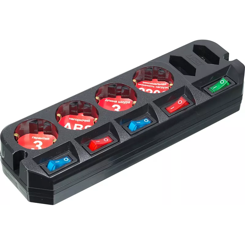 Сетевой удлинитель Most A10 3м (6 розеток) черный (коробка)