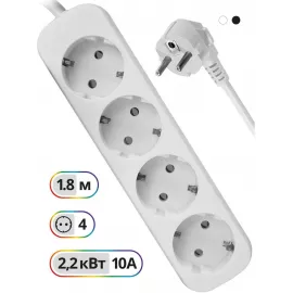 Сетевой удлинитель Defender E418 1.8м (4 розетки) белый (пакет ПЭ)