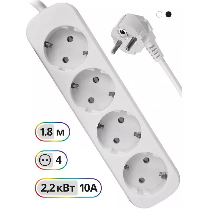 Сетевой удлинитель Defender E418 1.8м (4 розетки) белый (пакет ПЭ)