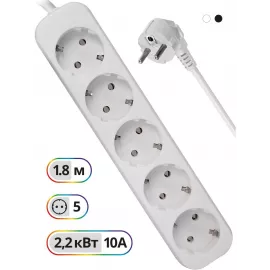 Сетевой удлинитель Defender E518 1.8м (5 розеток) белый (пакет ПЭ)