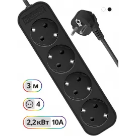 Сетевой удлинитель Defender M430 3м (4 розетки) черный (коробка)