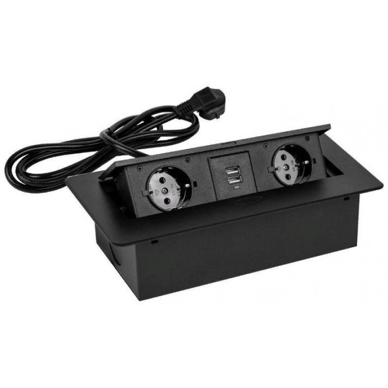 Сетевой разветвитель Premier PX/BL-HOR-2R-2USB-BLK 1.8м (2 розетки) черный (коробка)