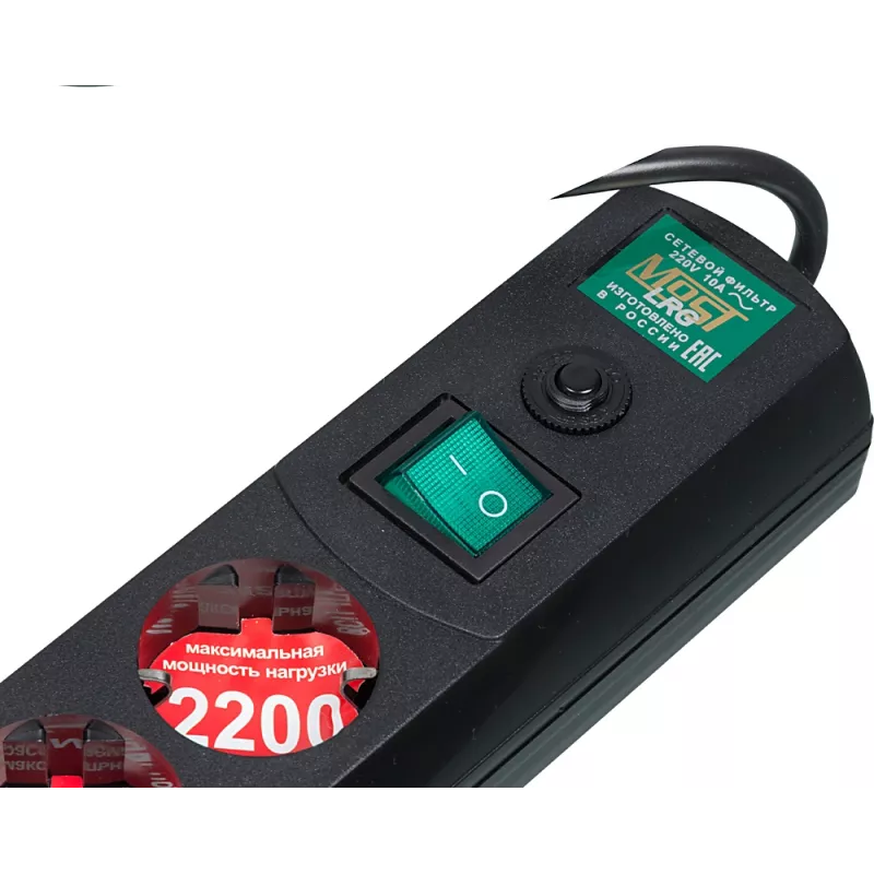 Сетевой фильтр Most LRG 3м (6 розеток) черный (пакет ПЭ)