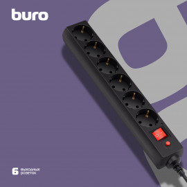 Сетевой фильтр Buro 600SH-16-3-B 3м (6 розеток) черный (коробка)