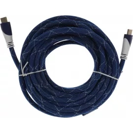 Кабель аудио-видео HDMI (m)/HDMI (m) 10м. феррит.кольца позолоч.конт. синий/белый