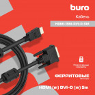 Кабель-переходник аудио-видео Buro DVI-D (m)/HDMI (m) 5м. феррит.кольца позолоч.конт. черный (HDMI-19M-DVI-D-5M)