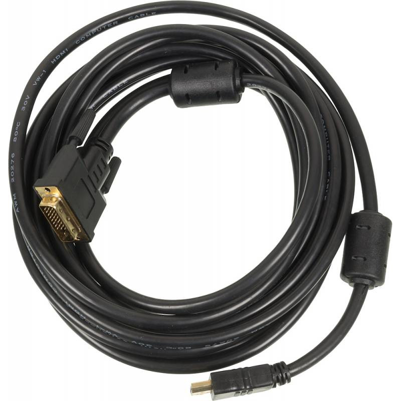 Кабель-переходник Ningbo DVI-D (m)/HDMI (m) 5м. феррит.кольца позолоч.конт. черный