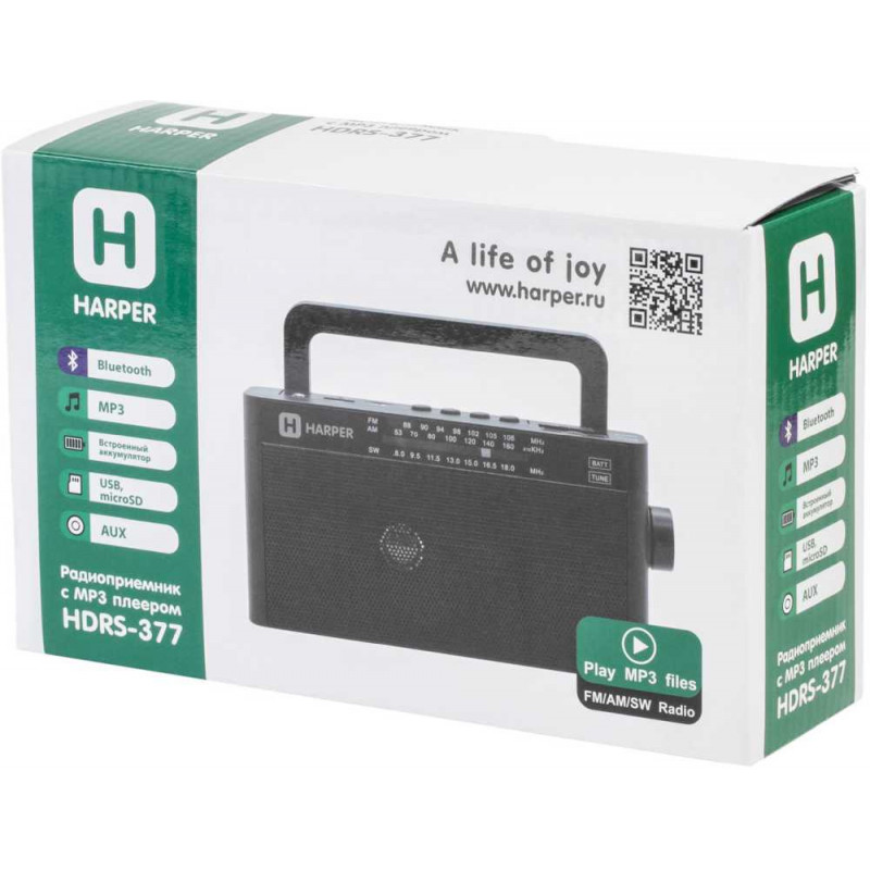 Радиоприемник настольный Harper HDRS-377 черный USB microSD Радиоприемник настольный Harper HDRS-377 черный USB microSD