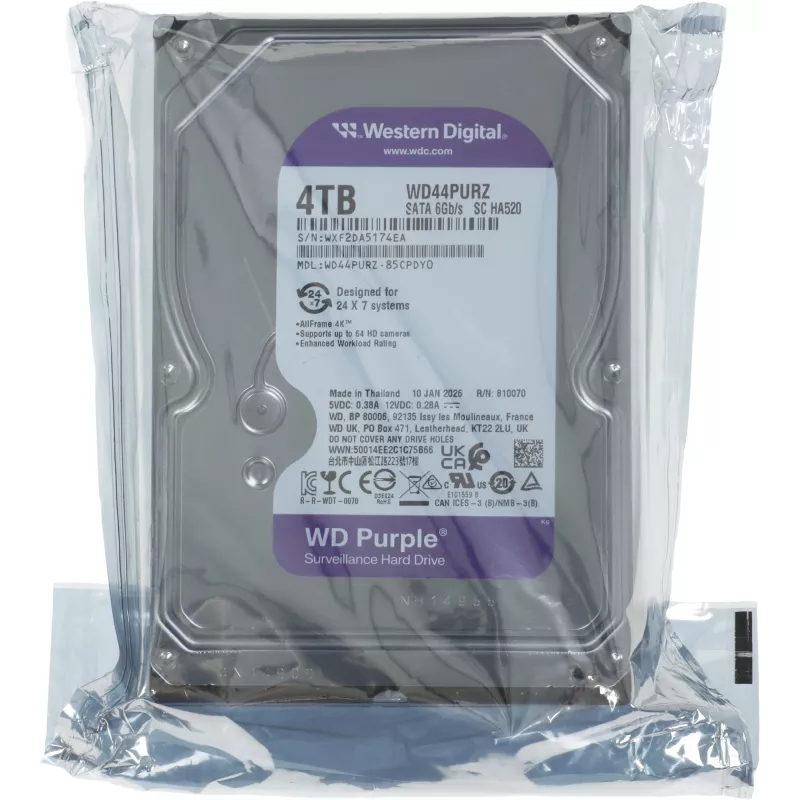 Жесткий диск WD SATA-III 4TB WD44PURZ Surveillance Purple (5400rpm) 128Mb 3.5"