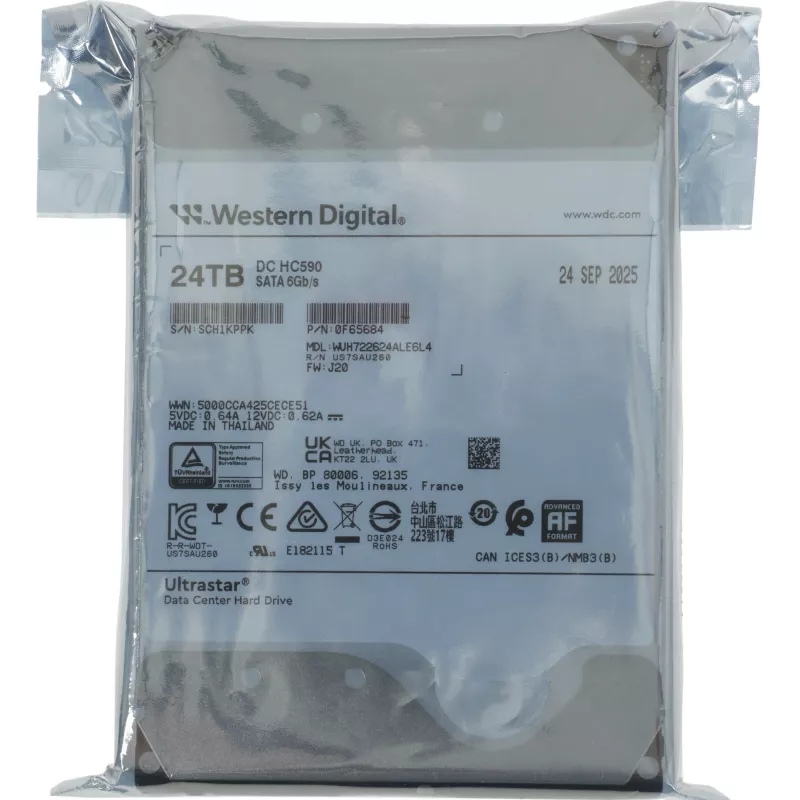 Жесткий диск WD SATA-III 24TB 0F65684 WUH722624ALE6L4 Ultrastar DC HC590 4KN (7200rpm) 512Mb 3.5"
