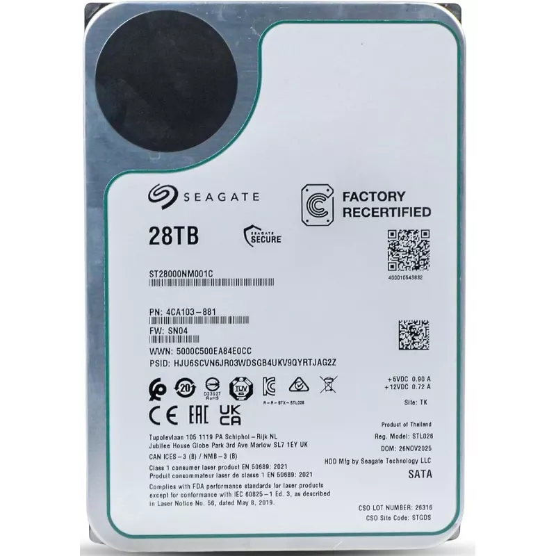 Жесткий диск Seagate SATA-III 28Tb ST28000NM001C Factory Recertified Server Exos 512E (7200rpm) 512Mb 3.5"
