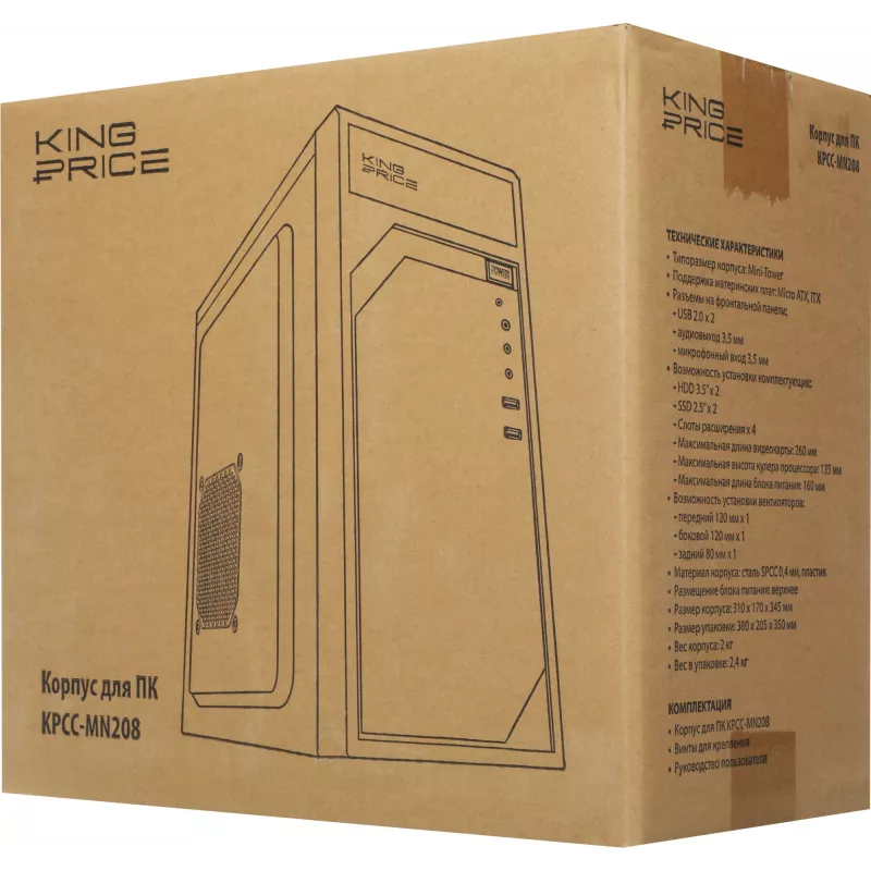 Корпус KingPrice KPCC-MN208 черный без БП mATX 1x80mm 2x120mm 2xUSB2.0 audio