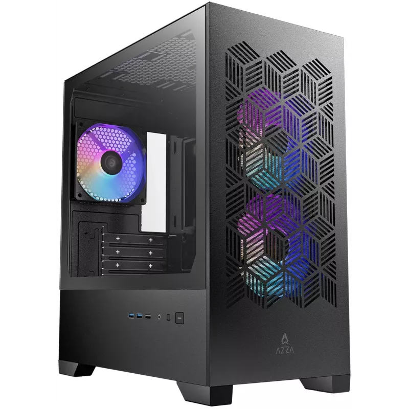Корпус Azza AEROHEX-M черный без БП mATX 8x120mm 2x140mm 1xUSB2.0 2xUSB3.0 audio bott PSU
