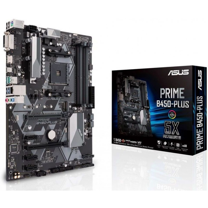 Материнская плата Asus PRIME B450-PLUS Soc-AM4 AMD B450 4xDDR4 ATX AC`97 8ch(7.1) GbLAN RAID+DVI+HDMI