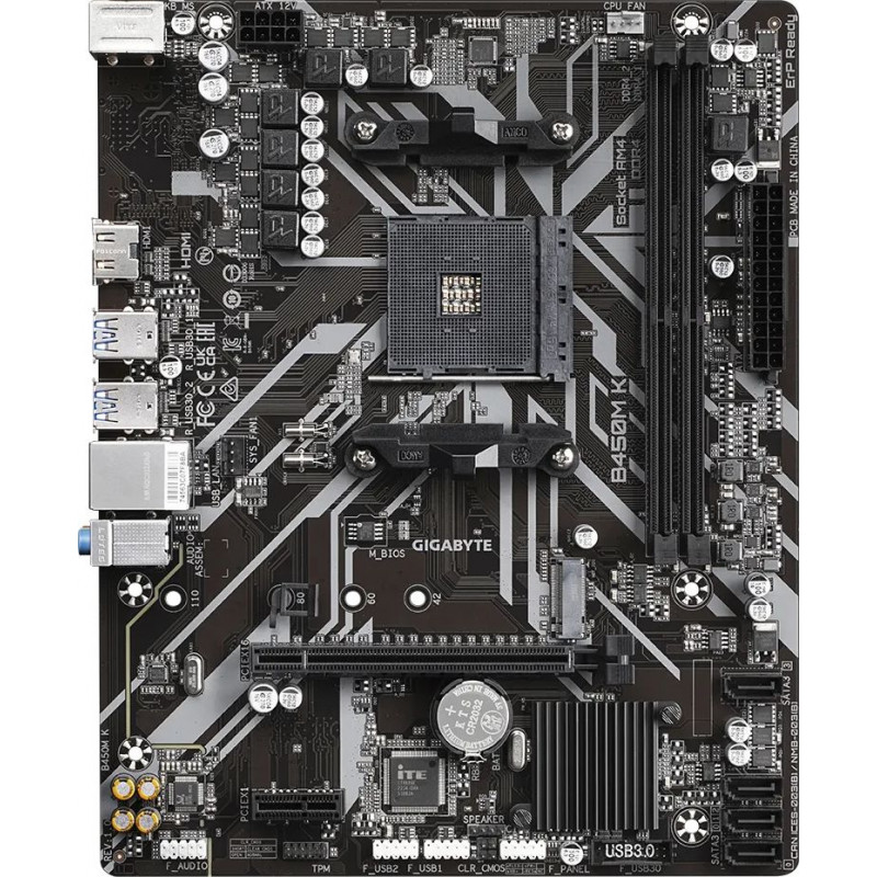 Материнская плата Gigabyte B450M K Soc-AM4 AMD B450 2xDDR4 mATX AC`97 8ch(7.1) GbLAN RAID+HDMI Материнская плата Gigabyte B450M K Soc-AM4 AMD B450 2xDDR4 mATX AC`97 8ch(7.1) GbLAN RAID+HDMI