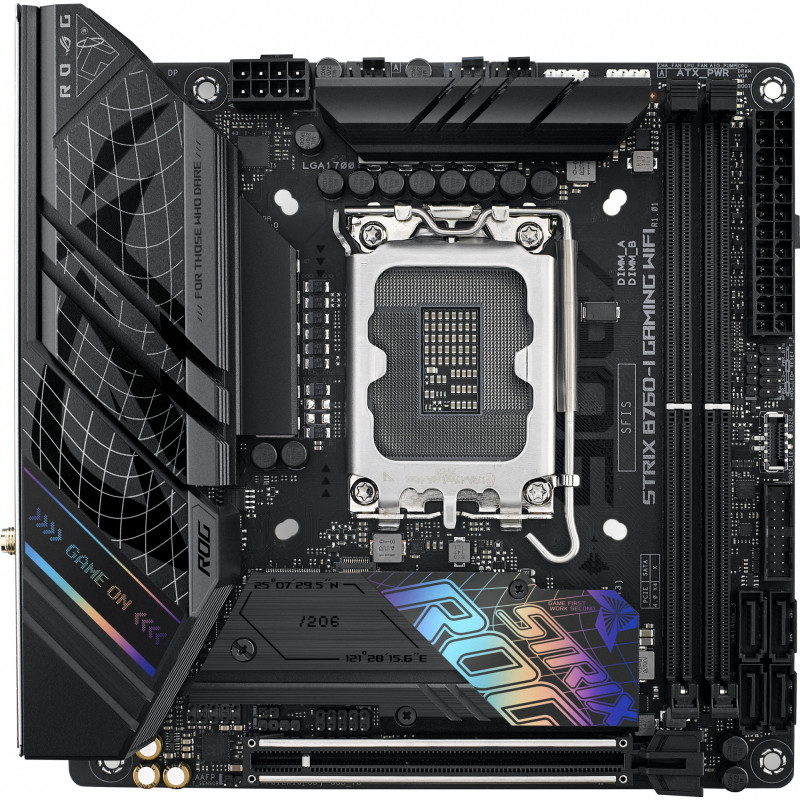 Материнская плата Asus ROG STRIX B760-I GAMING WIFI Soc-1700 Intel B760 2xDDR5 mini-ITX AC`97 8ch(7.1) 2.5Gg RAID+HDMI+DP Материнская плата Asus ROG STRIX B760-I GAMING WIFI Soc-1700 Intel B760 2xDDR5 mini-ITX AC`97 8ch(7.1) 2.5Gg RAID+HDMI+DP