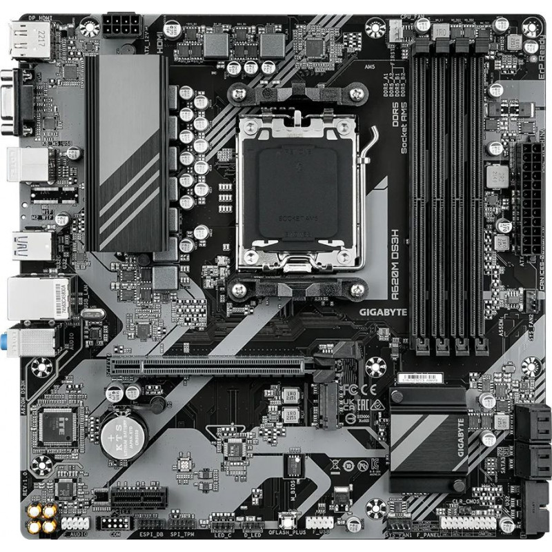 Материнская плата Gigabyte A620M DS3H SocketAM5 AMD A620 4xDDR5 mATX AC`97 8ch(7.1) GbLAN RAID+VGA+HDMI+DP
