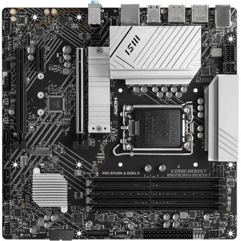 Материнская плата MSI PRO B760M-A DDR4 II Soc-1700 Intel B760 4xDDR4 mATX AC`97 8ch(7.1) 2.5Gg+HDMI+DP