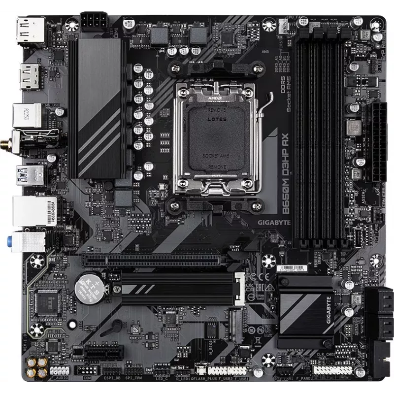 Материнская плата Gigabyte B650M D3HP AX Socket AM5 AMD B650 4xDDR5 mATX AC`97 8ch(7.1) 2.5Gg RAID+HDMI+DP