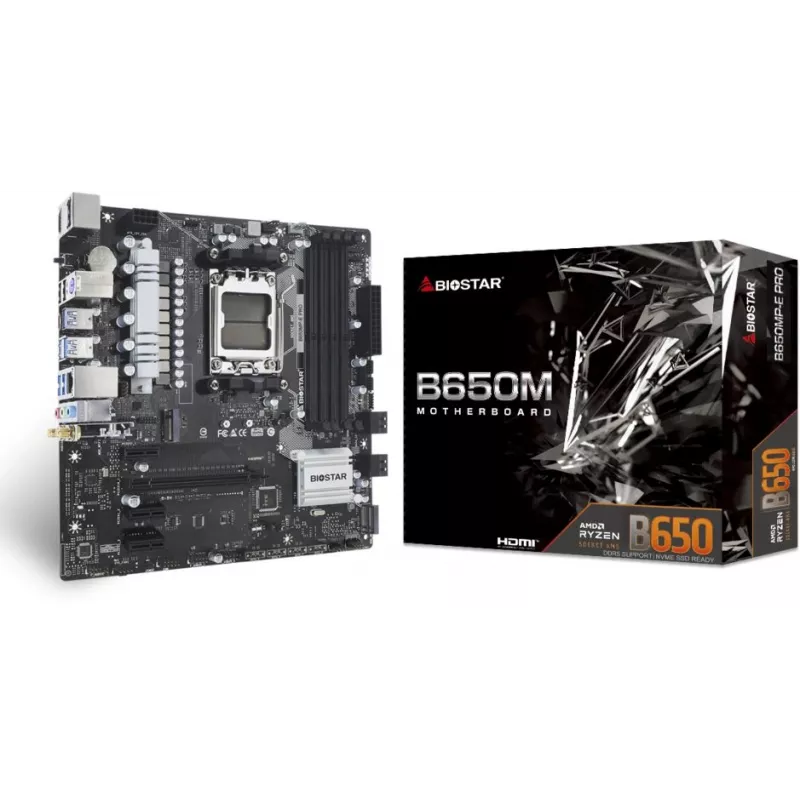 Материнская плата Biostar B650MP-E Pro SocketAM5 AMD B650 4xDDR5 mATX AC`97 8ch(7.1) 2.5Gg RAID+HDMI+DP